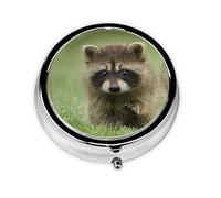 Cute Raccoon Print Round Pill Organizer 3 Compartment Pill Box Portable Medicine Pill Case for Outdoor Travel