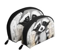 Cute Raccoon Print Shell-Shaped 2-Piece Makeup Bag Set Travel Cosmetic Organiser Stylish Storage for Beauty & Gifts for Women Girls
