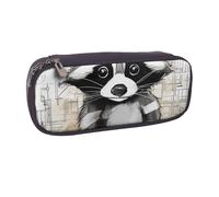 Cute Raccoon Printed Pu Leather Pencil Case Box Flip Pen Bag and Makeup Cosmetic Holder for Girls Boys School Students