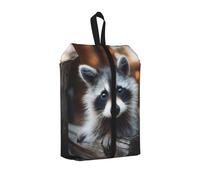 Cute Raccoon Printed Travel Shoe Storage Bag Waterproof Jacquard Fabric is Lightweight, with Strong Handle and Central Zipper.