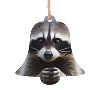 Cute Raccoon Printed Wooden Christmas Ornaments - 4 Shapes Options: Angel, Bell, Tree, Snowman | Eco-Friendly Carved Wood for Xmas Tree Decor with Hemp Cord | 1,2,4,6-Pack