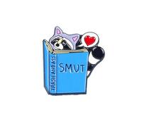 Cute Raccoon Reading Smut Enamel Pins, Funny Smut Reader Brooch, Trash Panda Spicy Book Lover Lapel Pin, Trashy Bookish Badge Brooches, Dark Romance Club Badges, Reading SmuttyGift, Gift For Smutty
