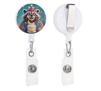 Cute Raccoon Retractable Badge Reel - Personalized ID Name Badge Holder with Lanyard Cute Badges Reel Holder Round Nurse Doctor Name Tag Badges Clip for Work