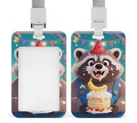 Cute Raccoon Retractable ID Badge Holder with Lanyard - Vertical Badge Reel,Keychain Clip,Name Tag Id Card Holder Protector for Nurse Officer Teacher Security Staff Women Men