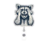 Cute Raccoon Retractable Reel Badge ID Card Clip Acrylic Badge Holder with 360°Rotation Rotundity Metal Alligator Clip Designs Nursing Name Tag for Nurse Doctor Office Worker Accessories