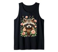 Cute Raccoon Surrounded by Roses Illustration Tank Top