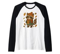 Cute Raccoon Sweater Leaves Autumn Vibes Kids Family Raglan Baseball Tee