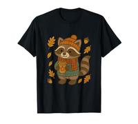 Cute Raccoon Sweater Leaves Autumn Vibes Kids Family T-Shirt