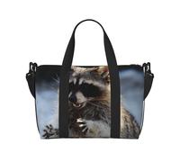 Cute Raccoon Water-Resistant Crossbody Travel Bag, Large Carry-On with Adjustable Strap, Multi-Compartment Weekender for Gym, Travel, Outdoor