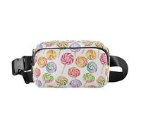 Cute Raccoon Wildlife Christmas Mini Waist Bag Fanny Pack with Adjustable Strap for Cycling Hiking Gym, Colorful Sweet Lollipop Candy, One Size