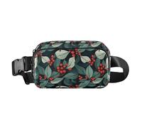 Cute Raccoon Wildlife Christmas Mini Waist Bag Fanny Pack with Adjustable Strap for Cycling Hiking Gym, Christmas Holly Leaves, One Size