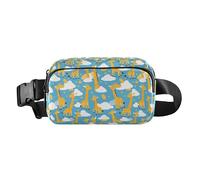 Cute Raccoon Wildlife Christmas Water Resistant Fanny Waist Pack with Adjustable Strap for Shopping Sports Work, Cute Giraffes Clouds, One Size
