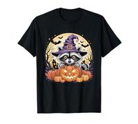 Cute Raccoon Witch Hat Pumpkin Spooky Halloween T-Shirt