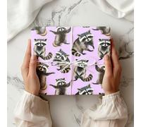 Cute Raccoon Wrapping Paper - Playful Woodland Animal Gift Wrap Sheet with Watercolour Style Raccoons - Birthday or Kids Gift Wrap - W68 (Lilac, Medium Sheet - 42 x 58cm / 15.7" x 22.8" inches)
