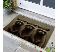 Cute Raccoons Doormat, Brown Cute Animal Door Mat for Outdoor & Indoor Entrance Seasonal Decor, Rubber Waterproof Non-Slip Dust Absorbent Front Doormat, Easy Clean 29x17 Inch