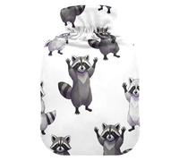 Cute Raccoons White Hot Water Bottle with Soft Cover Hot Water Bag for Menstrual Cramps Medium
