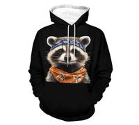 Cute Racoon with Bandana Headband Men's Sweatshirt Lightweight Pullover Hoodie with Pocket Casual Sweatshirts for Women