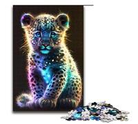 Cute Rainbow Baby Leopard Jigsaw Puzzles for Adults Piece Wooden Puzzles Perfect for Family Gatherings Birthdays Holidays 1000 PCS(75x50cm)