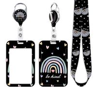 Cute Rainbow Card Holder Lanyard for ID Badge Keys Be Kind Retractable Badge Reel Clip for Work & School Love Heart Black Keychain Lanyard ID Holder for Women Girls Kids Nurses Teachers