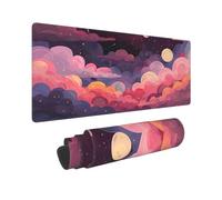 Cute Rainbow Cloud Mouse Pad XL 31.5 X 11.8 Inch Pink Purple Kawaii Aesthetic Design Pattern Extended Large Gaming Mousepad Keyboard Desk Mat Non-Slip Rubber Base Stitched Edges for Home Office