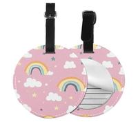 Cute Rainbow Cloud Round Luggage Tag Cartoon Star PU Leather Travel Bag Tag ID Labels Name Card Holder wtih Buckle for Luggage Suitcase Backpacks