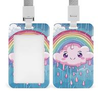Cute Rainbow Clouds Raindrops Badge Holders Name Tag Holders ID Card Holders Vertical Card Protector 6.8x11cm