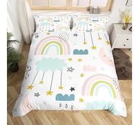 Cute Rainbow Duvet Cover Set Double Size, Clouds Moon and Stars Bedding Set 3pcs for Kids Boys Girls Room Decor, Scandinavian Style Comforter Cover Soft Polyester Quilt Cover with 2 Pillowcases