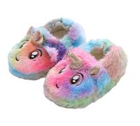Cute Rainbow Kids Winter Plush Slippers Animal Designed Toddler Warm Slippers Girls Boys Anti-Slip Indoor Shoes Baby First Walking Shoes Novelty Baby Booties Slippers