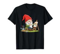 Cute Rainbow Painter Gnome at Garden Easel Scene T-Shirt