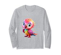 Cute Rainbow Parrot Tropical Bird Cartoon Design Long Sleeve T-Shirt