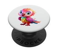 Cute Rainbow Parrot Tropical Bird Cartoon Design PopSockets Adhesive PopGrip