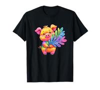 Cute Rainbow Pig Holding Colorful Pride Leaves T-Shirt