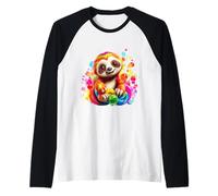 Cute Rainbow Sloth Colorful Bubbles Whimsical Animal Design Raglan Baseball Tee