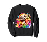 Cute Rainbow Sloth Colorful Bubbles Whimsical Animal Design Sweatshirt