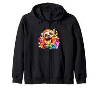 Cute Rainbow Sloth Colorful Bubbles Whimsical Animal Design Zip Hoodie