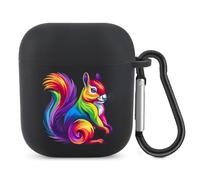 Cute Rainbow Squirrel Bluetooth Headset Cover Earbuds Case TPU Headphone Protective Compatible with Airpods 1/2 Black-Color