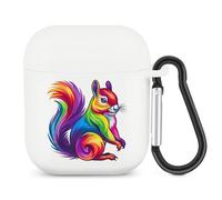 Cute Rainbow Squirrel Bluetooth Headset Cover Earbuds Case TPU Headphone Protective Compatible with Airpods 1/2 White-Color