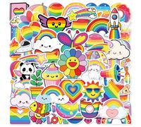 Cute Rainbow Stickers 50Pcs for Water Bottles Notebooks Scrapbook Skateboard Computer Luggage Phone Car Bicycle Guitar Helmet,Cartoon Colourful Waterproof Decals for Teen Kid Adult