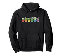 Cute Rainbow Succulent Doodle Graphic Kawaii Plant Colorful Pullover Hoodie