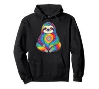 Cute Rainbow Tie Dye Sloth Smiling Animal Art Pullover Hoodie