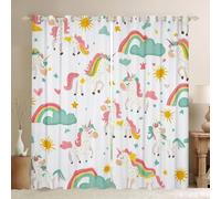 Cute Rainbow Unicorn Blackout Curtains Girls 52 x 90 Inch Window Curtains 2 Panel Sets Cartoon Kawaii Animal Window Treatments For Kids Teen Women,Stars Cloud Sun Drapes