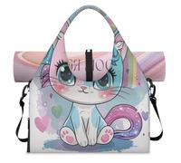 Cute Rainbow Unicorn Cat Sports Duffel Bag for Women Men Weekend Overnight Bag with Shoe Compartment Shoulder Tote Luggage Bag for Yoga Gym Travel