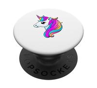 Cute Rainbow Unicorn Head with Sparkly Pastel Mane PopSockets Adhesive PopGrip