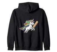 Cute Rainbow Unicorn Playing Cricket Fantasy Zip Hoodie