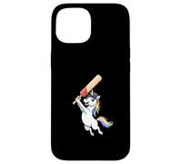 Cute Rainbow Unicorn Playing Cricket Hero Character Case for iPhone 15