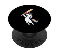 Cute Rainbow Unicorn Playing Cricket Hero Character PopSockets Adhesive PopGrip