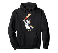 Cute Rainbow Unicorn Playing Cricket Hero Character Pullover Hoodie