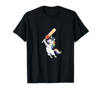 Cute Rainbow Unicorn Playing Cricket Hero Character T-Shirt