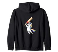 Cute Rainbow Unicorn Playing Cricket Hero Character Zip Hoodie