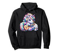 Cute Rainbow Unicorn Playing Guitar On Clouds Kawaii Music Pullover Hoodie